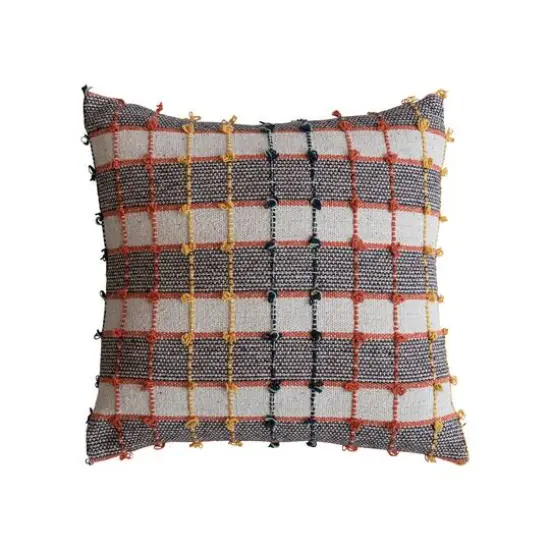 Hello Honey® 18" x 18" Multicolor Plaid Woven Cotton Blend Pillow with Knots {1}