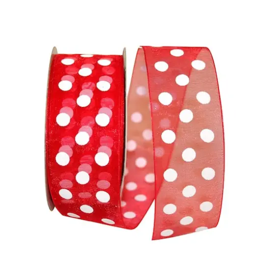 Reliant 1.5" x 25yd. Chiffon Aspirin Dot Ribbon Red/White {1}