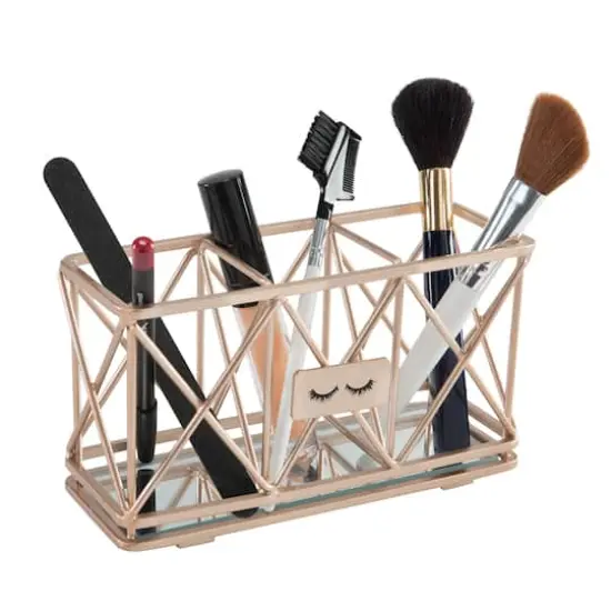 Home Details 3-Compartment Cosmetic Brush & Pencil Holder Rose Gold {4}