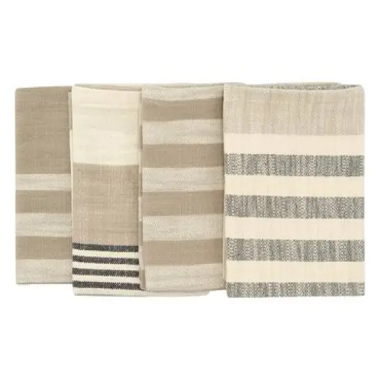 Hello Honey&reg; Taupe, Black & Cream Stripes Cotton Woven Napkin Set {4}