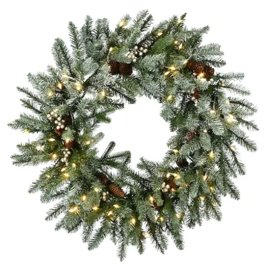 30" LED Snowy Morgan Spruce Wreath {1}