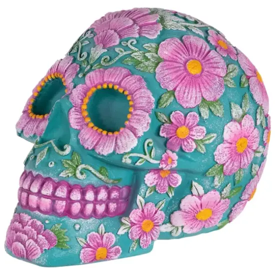 7.75" Blue & Pink Day of the Dead Skull Coin Bank {4}