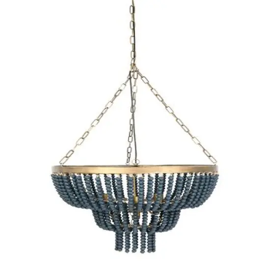 Hello Honey&reg; 25.5" Iron Pendant Light With Blue Wood Beads {7}