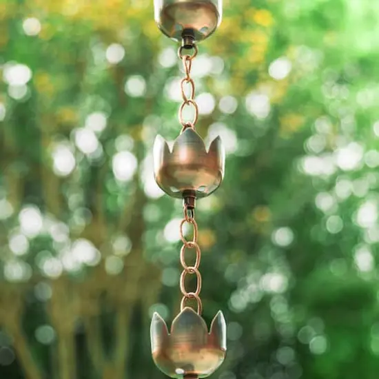 Glitzhome&reg; 8.5ft. Faux Copper Lotus Shaped Rain Chain {5}