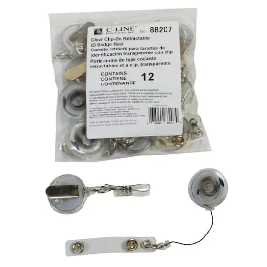 C-Line&reg; Clear Spring Clip Retracting ID Card Reels, 12ct. {1}