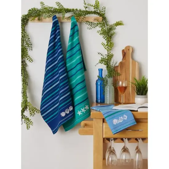 DII&reg; Embroidered Blue Sea Dishtowel Set {6}