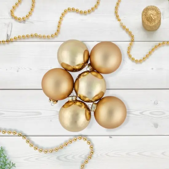 6ct. 3" Champagne Gold 2-Finish Glass Ball Ornaments {3}