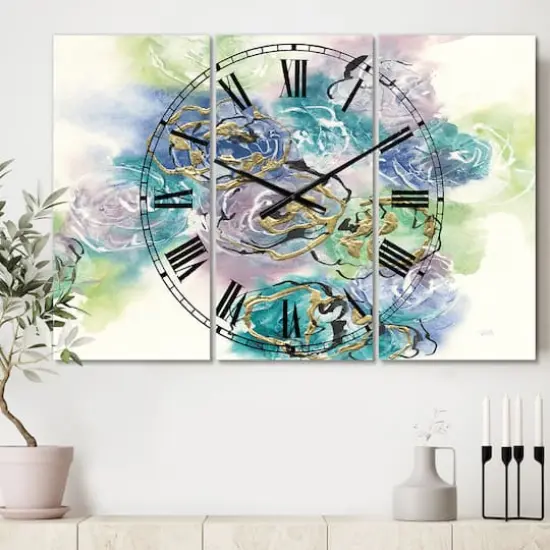 Designart 'Pastel Foral Composition I Lodge Multipanel Wall Clock {3}