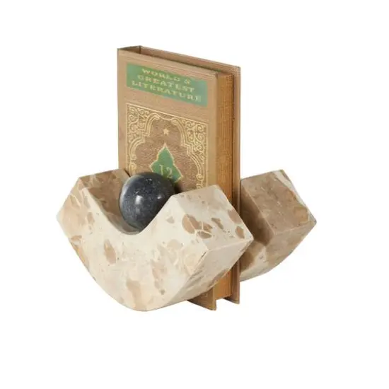 5" Brown Marble Arched Curved Bookends with Black Orbs, 2ct {10}