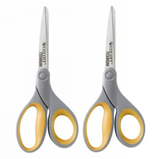 Westcott&reg; 8" Gray & Yellow Soft Grip Titanium Bonded Straight Scissors, 2ct. {1}