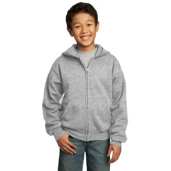 Port & Company&reg; Youth Core Fleece Full-Zip Hooded Sweatshirt Ash {4}