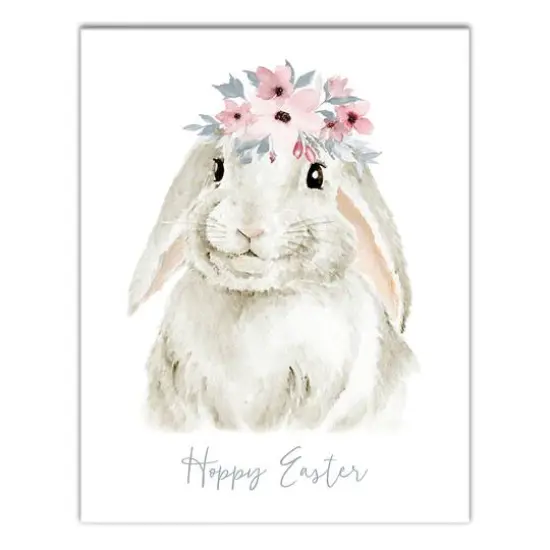 Watercolor Floral Crown Bunny Canvas Wall Art {1}