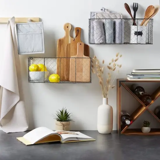 DII&reg; Medium Gray Wall Mount Chicken Wire Baskets, 2ct. {5}