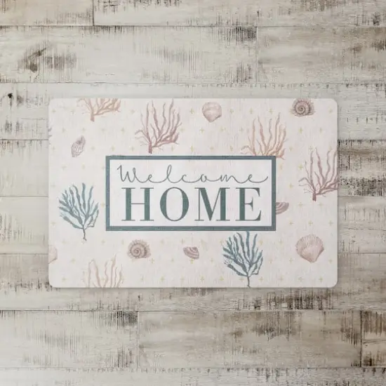 Welcome Home Multi Shell Plus Floor Mat Coral and Yellow Plus on White {3}