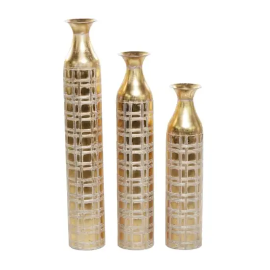 Set of 3 Gold Metal Glam Vase 35", 30", 25" {3}