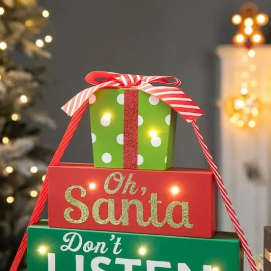 Glitzhome® 12" Lighted Wooden Christmas Gift Block Table Décor {5}