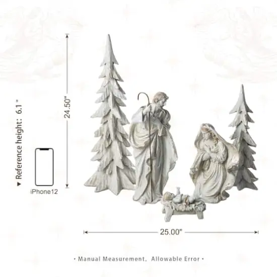Glitzhome&reg; 5-Piece White & Gold Resin Holy Family with Christmas Trees Set {8}