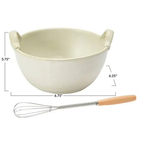 Hello Honey&reg; 3.75" Cream Stoneware Batter Bowl & Whisk {6}