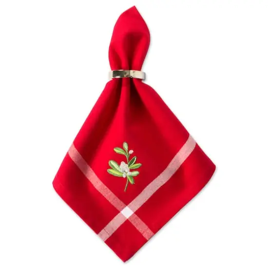 DII&reg; Red Embroidered Mistletoe Corner with Border Napkins, 6ct. {6}