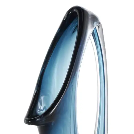 Blue Abstract Glass Vase with Cutout Handle & Elongated Opening Ombre Blue {6}