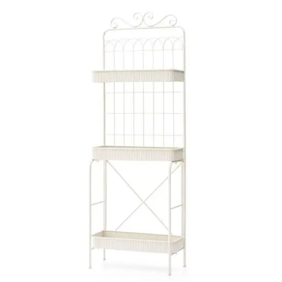 Glitzhome&reg; 68" 3-Tier White Metal Shelf Planter Stand {1}
