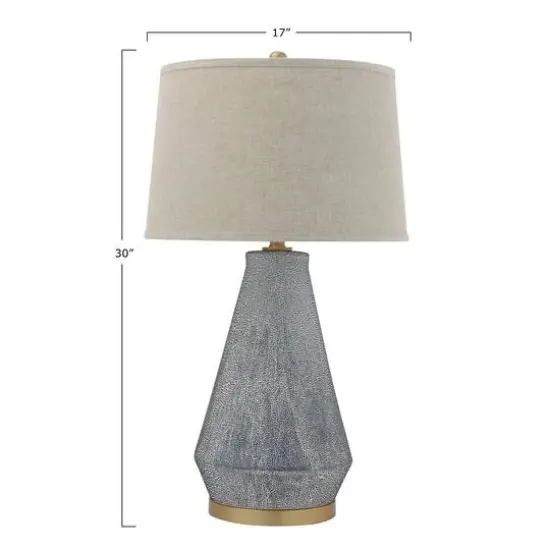Hello Honey&reg; Textured Blue Glaze Ceramic Table Lamp with Natural Linen Shade {5}