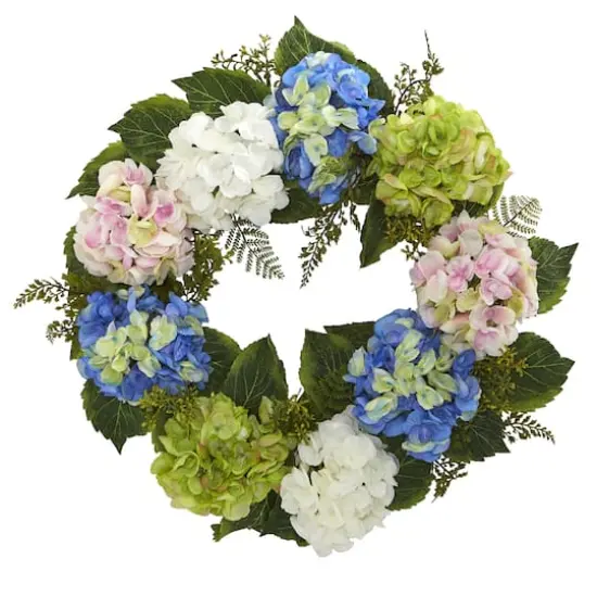 24&rdquo; Blue & Pink Hydrangea Wreath {1}