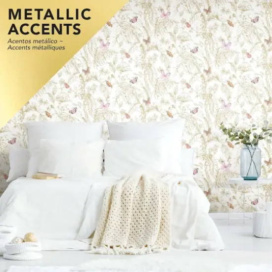 RoomMates Butterfly Sketch Peel & Stick Wallpaper Pink and Gold {4}