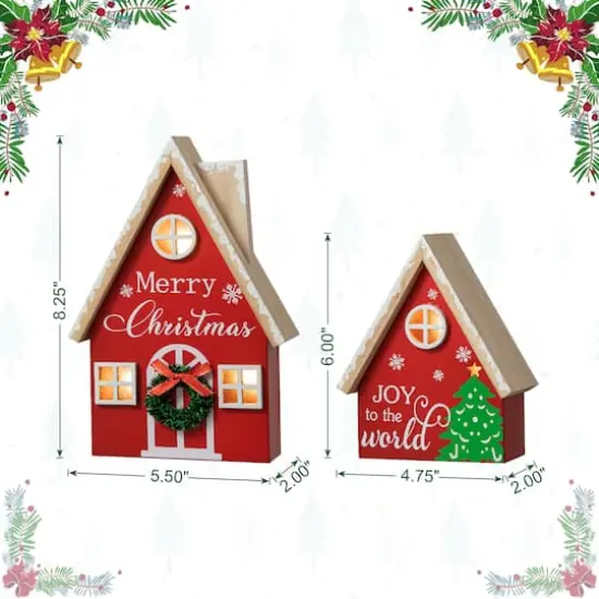 Glitzhome&reg; Christmas Lighted Wooden House Table D&eacute;cor Set {7}