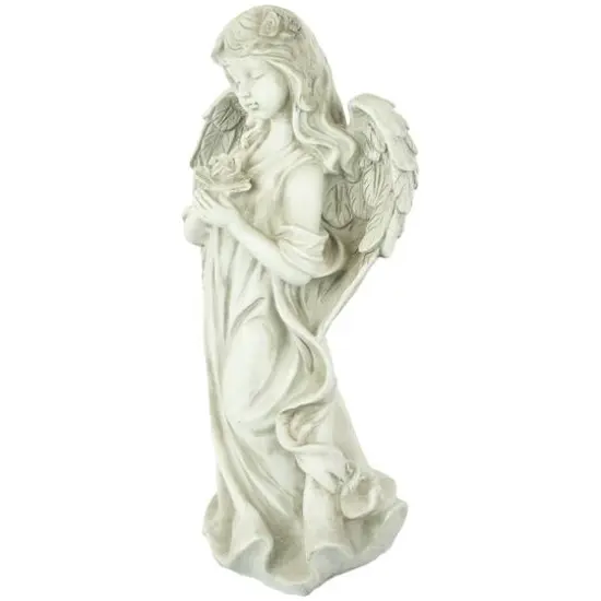 17" Peaceful Angel Holding a Rose Outdoor Garden Statue {5}