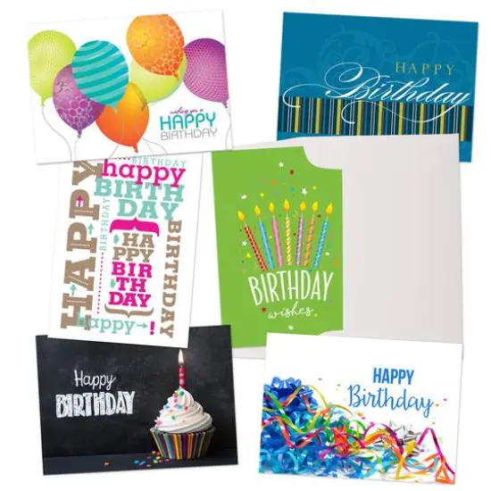 JAM Paper Upbeat & Colorful Blank Assorted Birthday Card Set, 36ct. {1}
