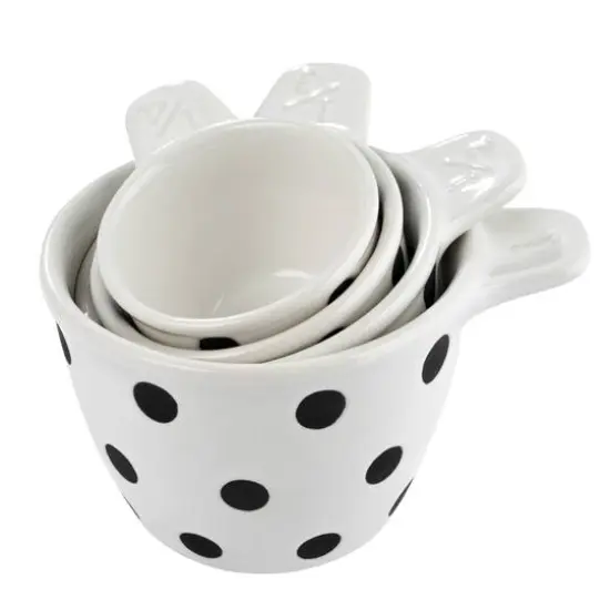 Hello Honey&reg; Black & White Polka Dot Ceramic Measuring Cup Set {1}