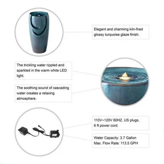 Glitzhome&reg; 29" Ceramic Pot Fountain Turquoise {8}