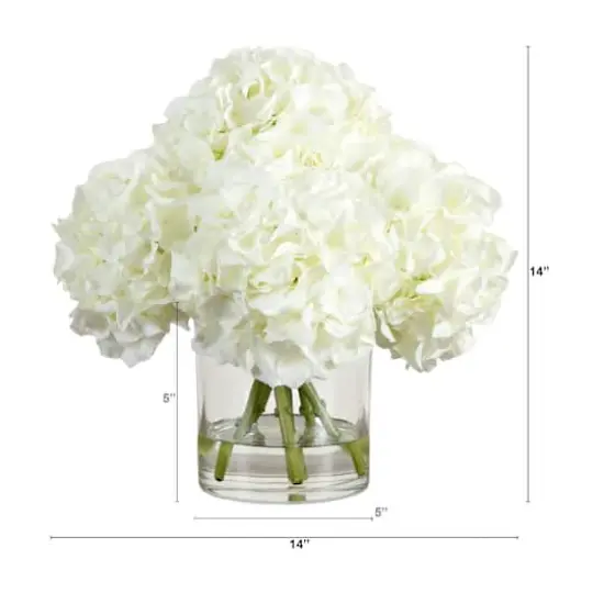 Wedding Collection 14in. Artificial Hydrangea Arrangement in Glass Vase {3}