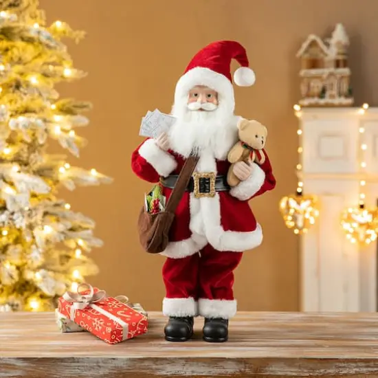 Glitzhome&reg; 18" Faux Fur Christmas Mail Santa Figurine {3}