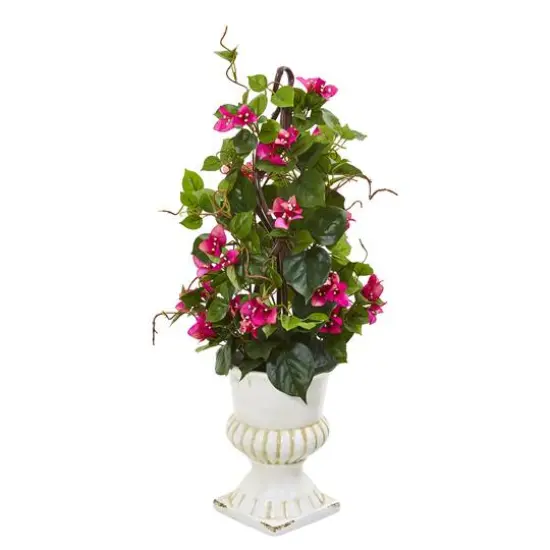 2.5ft. Pink Bougainvillea Artificial Climbing Plant in White Urn {1}