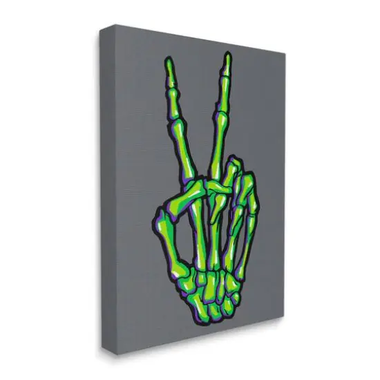 Stupell Industries Green Skeleton Peace Hand Canvas Wall Art {4}