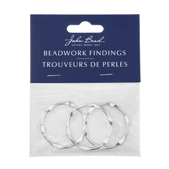 John Bead 33mm Silver Semi-Hammered Circle Beadwork Pendants, 3ct. {5}