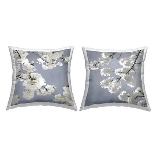 Stupell Industries White Cherry Blossom Tree Branches over Blue 2 Pillows, Each 18" x 18" {1}