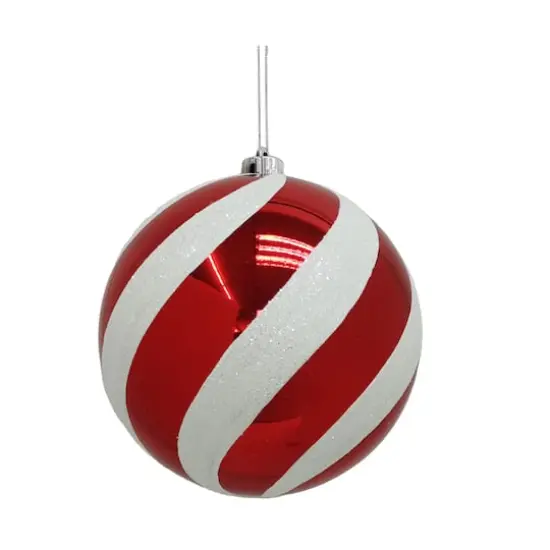 8.25" Red & White Glitter Jumbo Peppermint Twist Ball Ornament by Ashland&reg; {1}