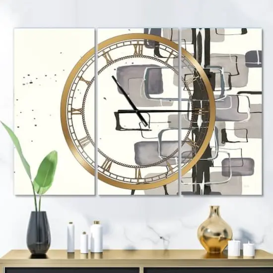 Designart Glam Dancing Shape III Modern 3 Panel Wall Clock {3}
