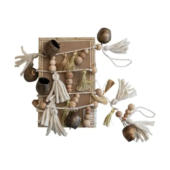 Hello Honey&reg; 6ft. Natural & Antique Brass Handmade Bells, Beads & Tassels Garland {4}