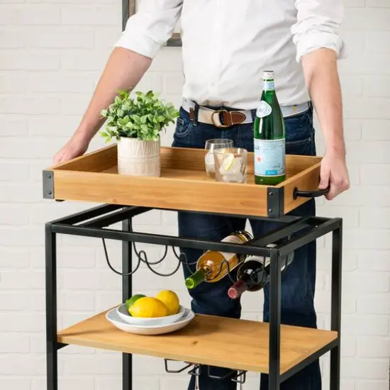 Honey Can Do Industrial Rolling Bar Cart with Removable Serving Tray {11}
