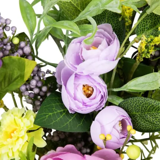 24" Purple Peony Mixed Floral Springtime Wreath {4}