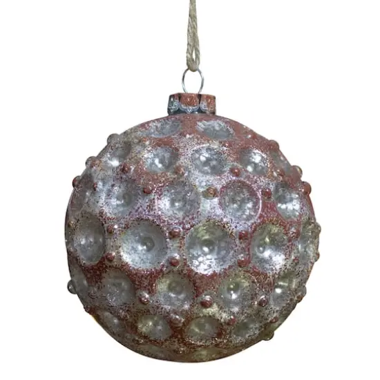 3.5" Silver Mercury Distressed Glass Ball Ornament {1}