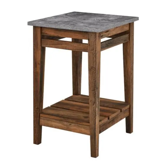 Walker Edison 18" Dark Concrete & Reclaimed Barnwood Farmhouse Trim Side Table {6}