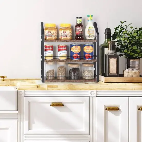 NEX&trade; 17" Brown Wall-Mounted 3-Tier Spice Rack Organizer {7}