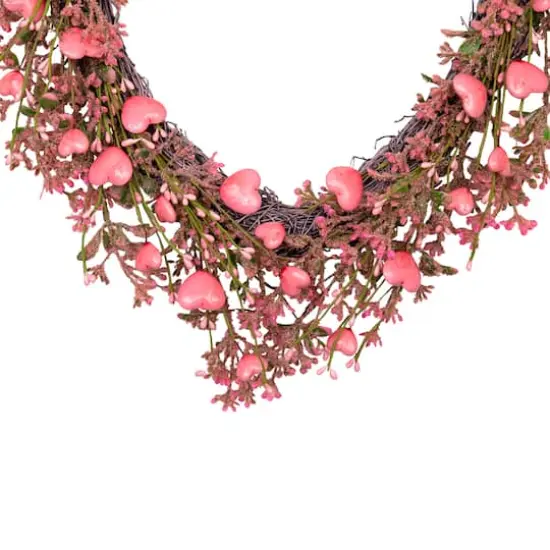 18" Pink Hearts & Rosebuds Artificial Heart Shaped Valentine's Day Wreath {7}