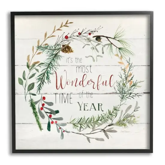 Stupell Industries Most Wonderful Time of Year Wreath Framed Giclee Art Black {1}