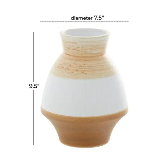 Tan Ceramic Coastal Style Vase, 10" x 7" x 7" {7}